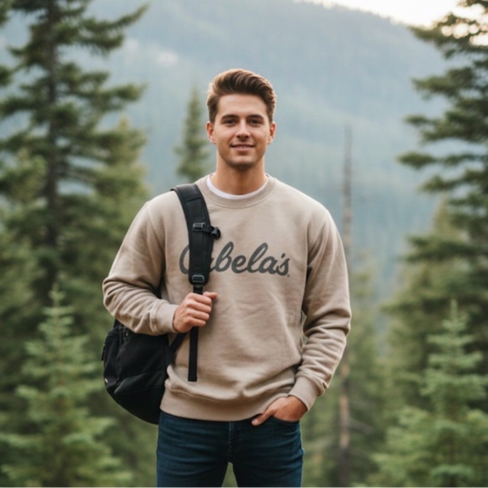 Cabela's Classic Logo Crewneck Sweatshirt Tan/Beige M Gorpcore Granola Ourdoorsy